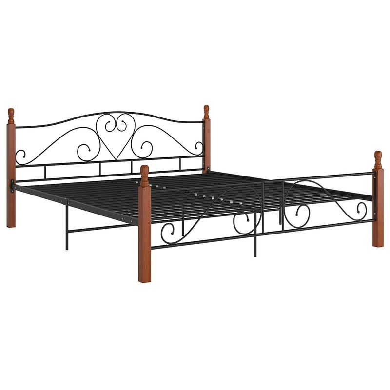 Foto van The living store metalen bedframe - zwarte en donkerhouten massief eiken - 210x187x90cm - montage vereist