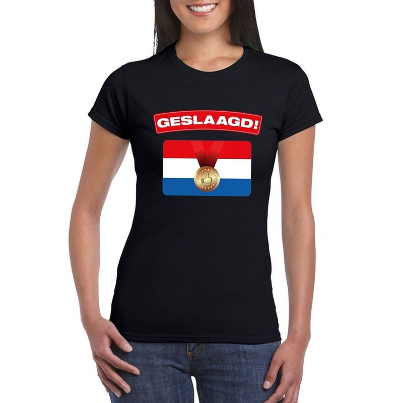 Foto van Geslaagd t-shirt zwart met vlag dames 2xl - feestshirts