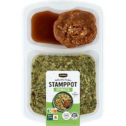 Foto van 2 voor € 6,00 | jumbo stamppot spinazie met hamburger 500g aanbieding bij jumbo