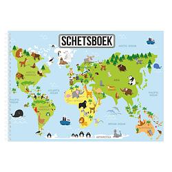 Foto van A4 dieren wereldkaart schetsboek/ tekenboek/ kleurboek/ schetsblok wit papier - schetsboeken