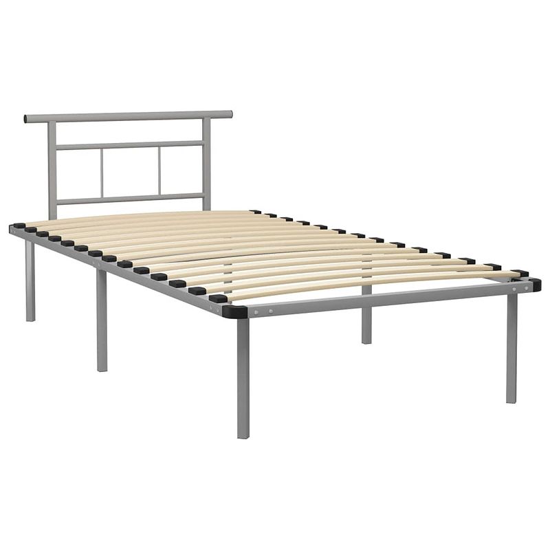 Foto van The living store metalen bedframe - grijs - 100 x 200 cm - massieve constructie - stevige lattenbodem