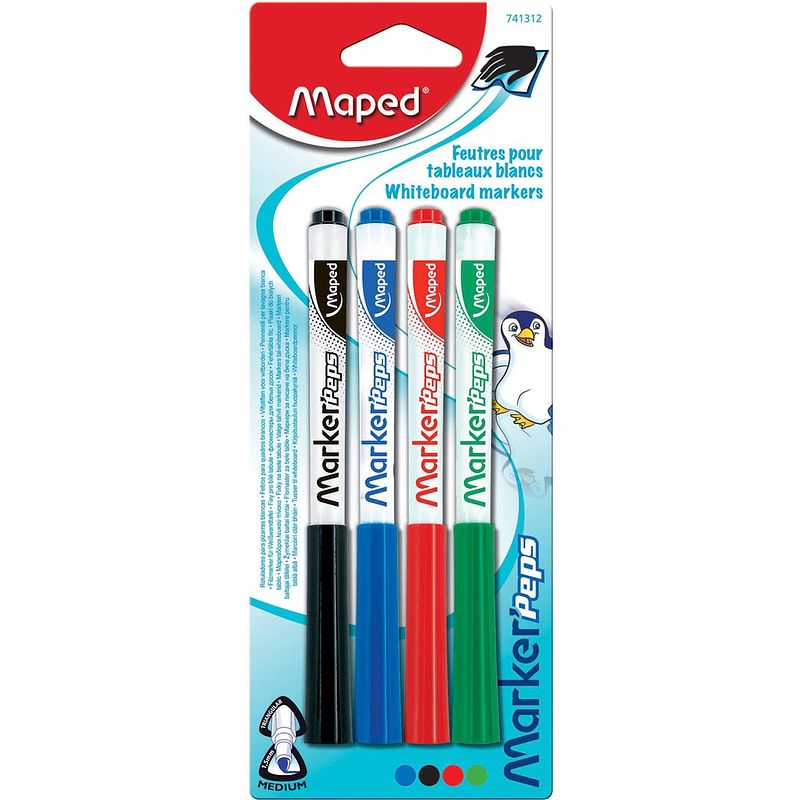 Foto van Maped whiteboardmarker marker'speps, blister van 4 stuks in geassorteerde kleuren
