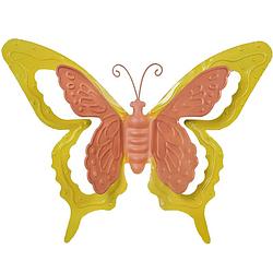 Foto van Mega collections tuin/schutting decoratie vlinder - metaal - oranje - 46 x 34 cm - tuinbeelden