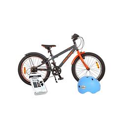 Foto van Volare kinderfiets rocky - 20 inch - grijs/oranje - 6 versnellingen - inclusief fietshelm & accessoires