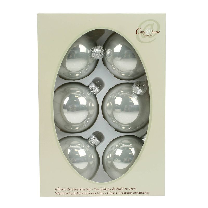 Foto van 36x stuks glazen kerstballen zilver/wit 7 cm glans - kerstbal