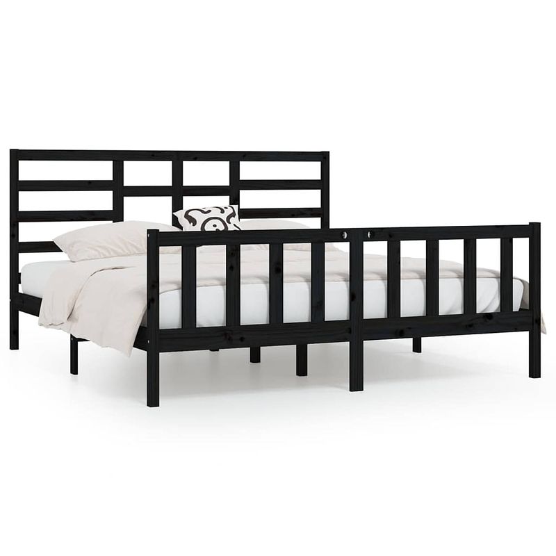 Foto van The living store bedframe grenenhout - 205.5 x 206 x 104 cm - zwart - geschikt voor 200 x 200 cm matras