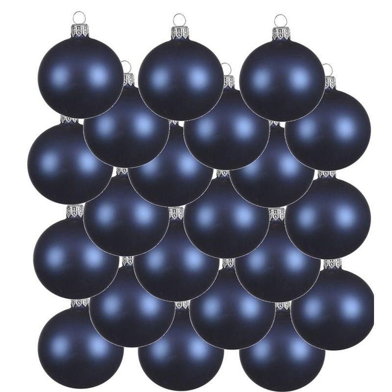 Foto van 18x glazen kerstballen mat donkerblauw 6 cm kerstboom versiering/decoratie - kerstbal