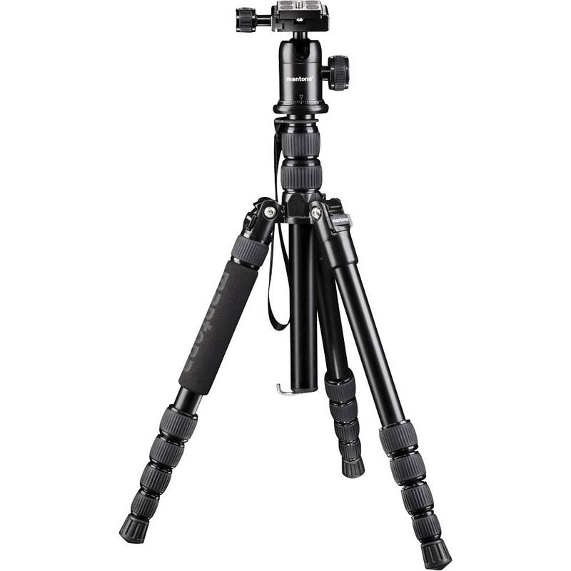 Foto van Mantona dslm travel mit kuge tripod 1/4 inch, 3/8 inch werkhoogte: 48 - 143 cm zwart incl. tas, kogelkop, waterpas