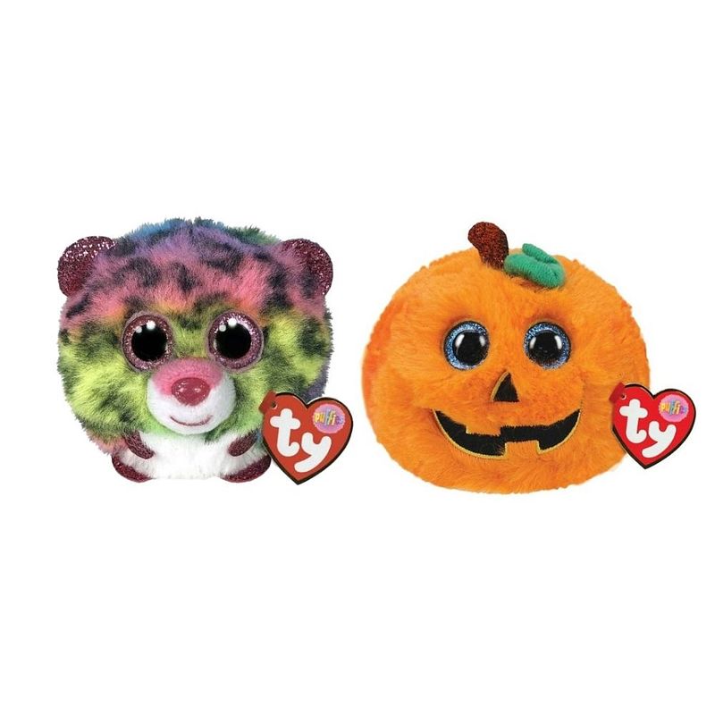 Foto van Ty - knuffel - teeny puffies - dotty leopard & halloween pumpkin