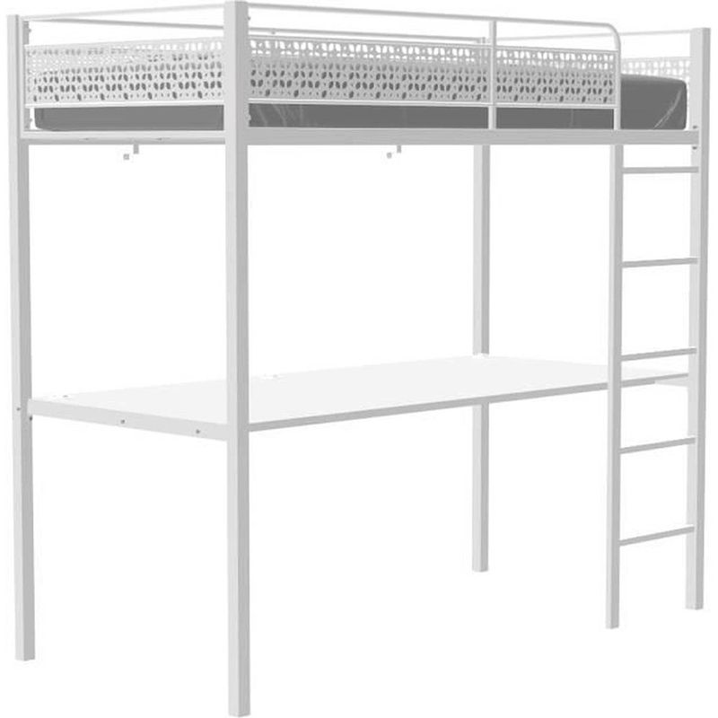 Foto van Edibur mezzanine hoogslaper bed met bureau - 90 x 190 cm - wit