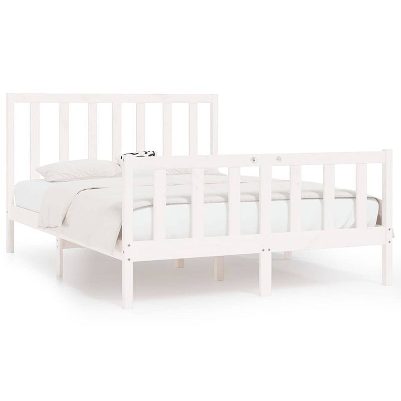 Foto van The living store bedframe anna wit - 195.5 x 145.5 x 69.5 cm - massief grenenhout - multiplex lattenbodem