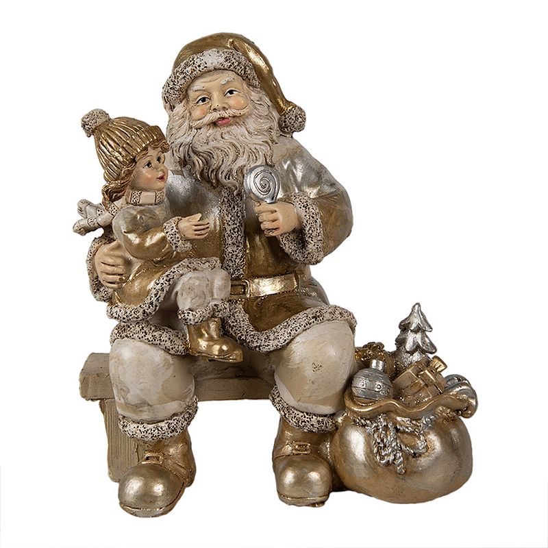 Foto van Clayre & eef beeld kerstman 17 cm goudkleurig polyresin kerstdecoratie kerstdecoratie