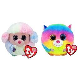 Foto van Ty - knuffel - teeny puffies - rainbow poodle & gizmo cat