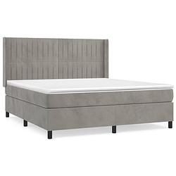 Foto van The living store boxspringbed - fluweel - 203 x 163 x 118/128 cm - lichtgrijs - pocketvering