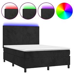 Foto van The living store boxspring zwart 203x144x118/128 cm - fluweel - pocketvering - led