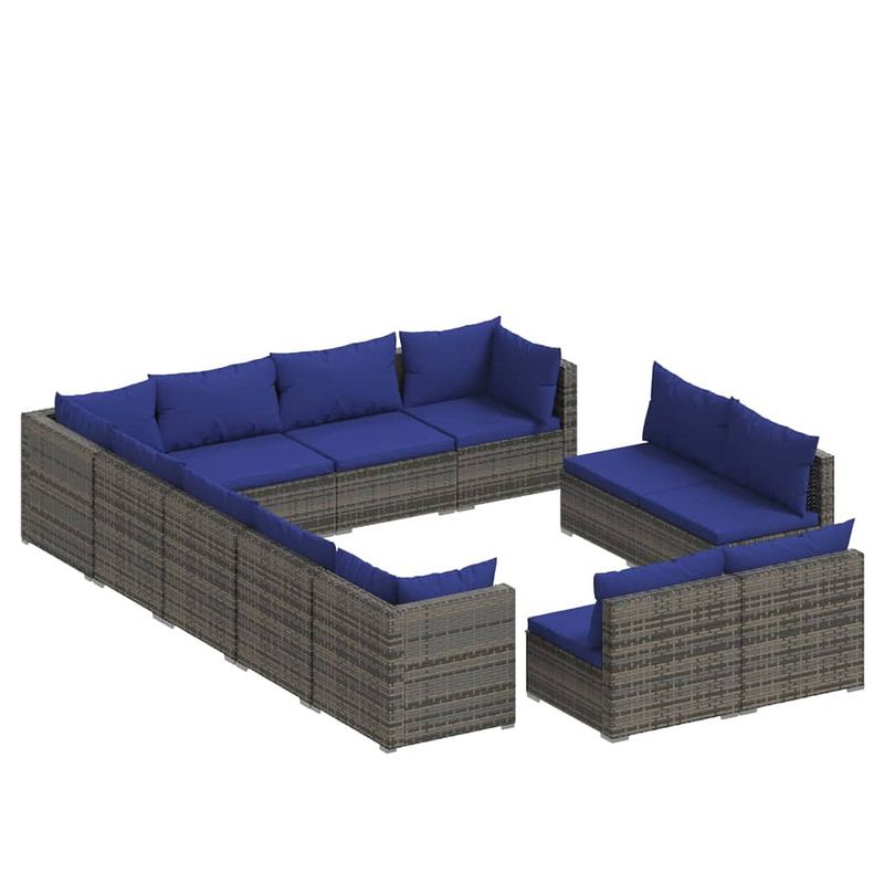 Foto van Vidaxl 12-delige loungeset met kussens poly rattan grijs