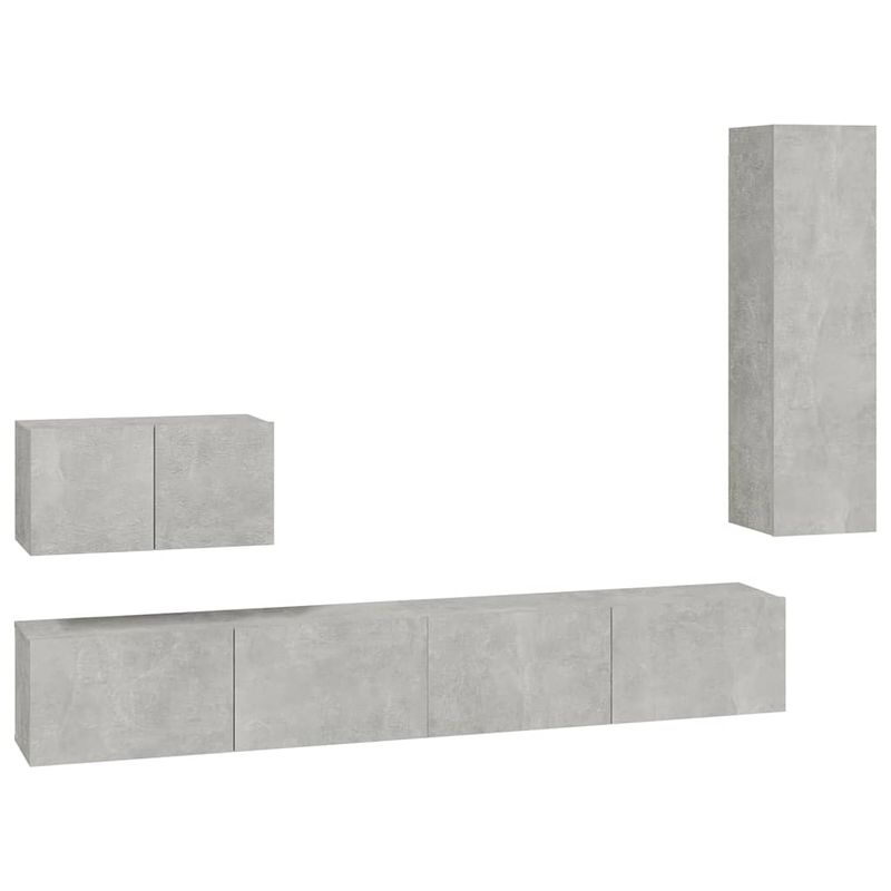 Foto van The living store tv meubel set - betongrijs - 2x 100x30x30cm + 1x 60x30x30cm + 1x 30.5x30x110cm