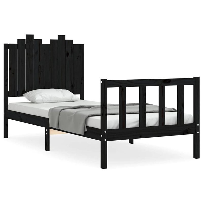 Foto van The living store bedframe hout zwart - 205.5 x 95.5 x 110 cm - massief grenenhout - multiplex lattenbodem