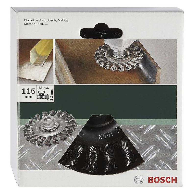 Foto van Bosch accessories schijfborstel voor haakse- en rechte schuurmachine - gevlochten draad, 115 mm 2609256512 1 stuk(s)