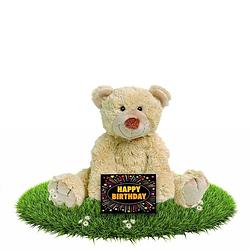 Foto van Verjaardag knuffel teddybeer boogy 35 cm - incl. gratis verjaardagskaart