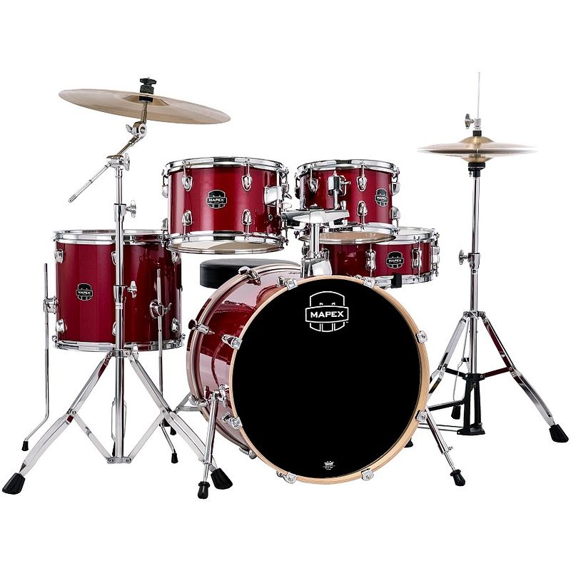 Foto van Mapex venus fusion crimson red sparkle 5-delig drumstel incl. bekkens en hardware