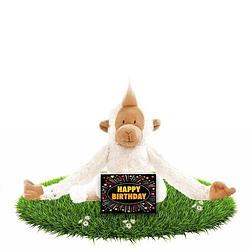 Foto van Verjaardag knuffel aapje 23 cm met gratis verjaardagskaart