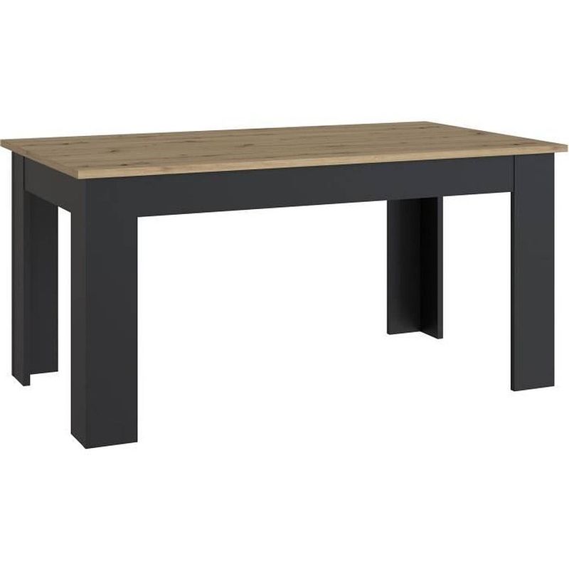 Foto van Pilvi enkele eettafel - eigentijdse stijl - melaminedeeltjes - eiken en zwart decor - 6 personen - l160 x d77,3 x h90 cm