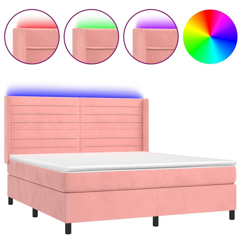 Foto van Vidaxl boxspring met matras en led fluweel roze 180x200 cm