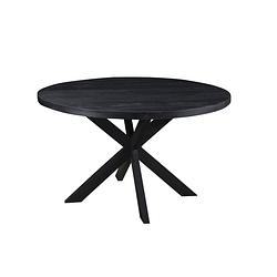 Foto van Livingfurn - eetkamertafel kala rond black - mangohout - 150 cm - zwart