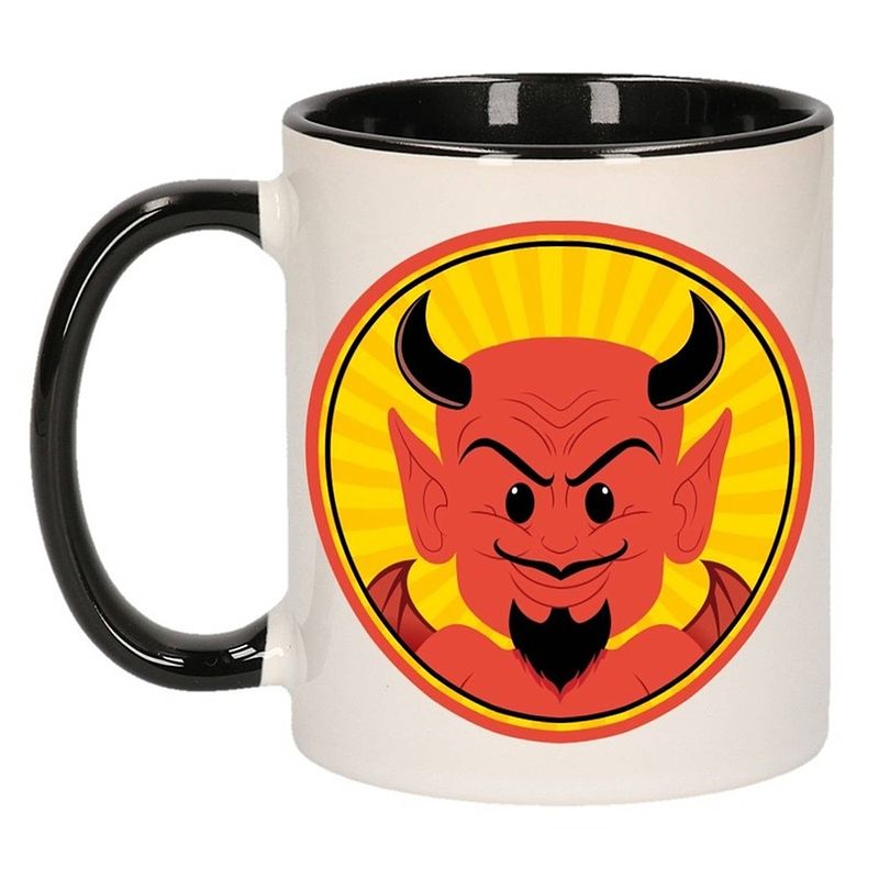 Foto van Enge duivel beker / mok - zwart / wit - 300 ml - halloween satan beker