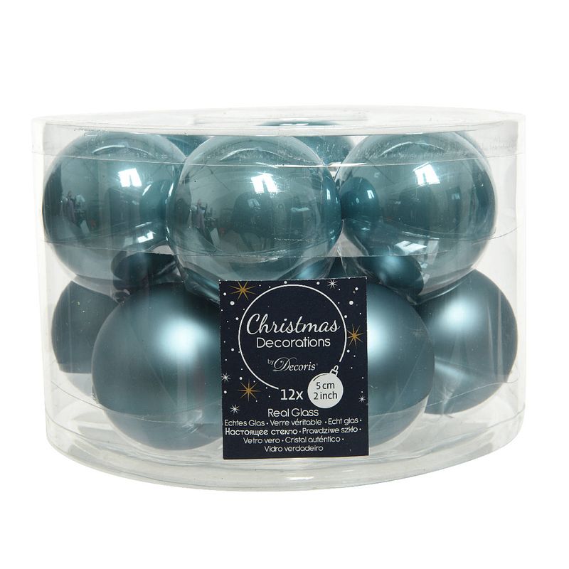 Foto van Kerstbal glas d5cm o.blauw ass 12st