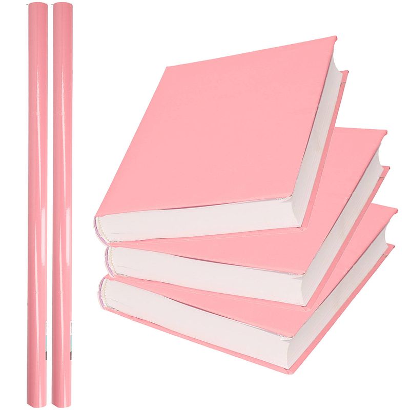 Foto van 2x rollen kadopapier / schoolboeken kaftpapier pastel roze 200 x 70 cm - kaftpapier
