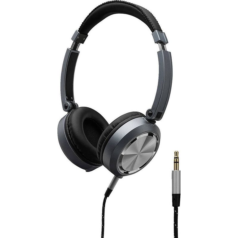 Foto van Monacor md-460 over ear koptelefoon kabel zwart, zilver zwenkbare oorschelpen, vouwbaar