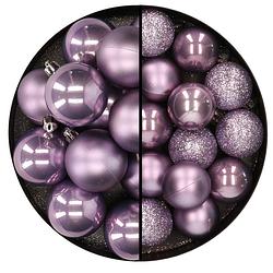 Foto van 30x stuks kunststof kerstballen lila paars 3 en 4 cm - kerstbal