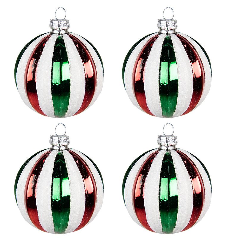 Foto van Clayre & eef kerstballen set van 4 ø 8 cm wit groen glas kerstdecoratie kerstversiering kerstboomversiering wit