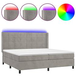 Foto van The living store boxspring bed lichtgrijs fluweel 203x203cm - verstelbaar hoofdbord - led-verlichting - pocketvering