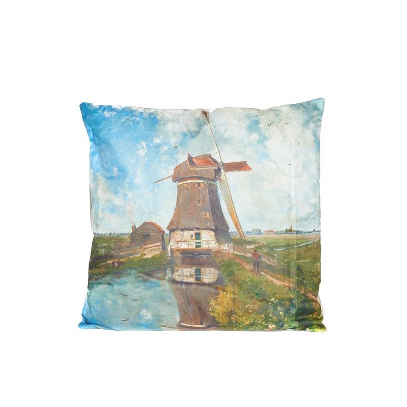 Foto van Buitenkussen een molen aan een poldervaart 45x45 cm vacuum verpakt