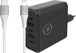 Foto van Bluebuilt power delivery / quick charge oplader 20w zwart + lightning kabel 1,5m nylon wit