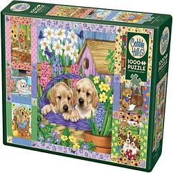 Foto van Cobble hill puzzle 1000 pieces - puppies and posies quilt