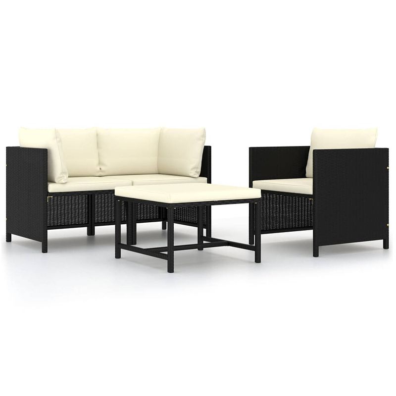 Foto van Vidaxl 4-delige loungeset met kussens poly rattan zwart