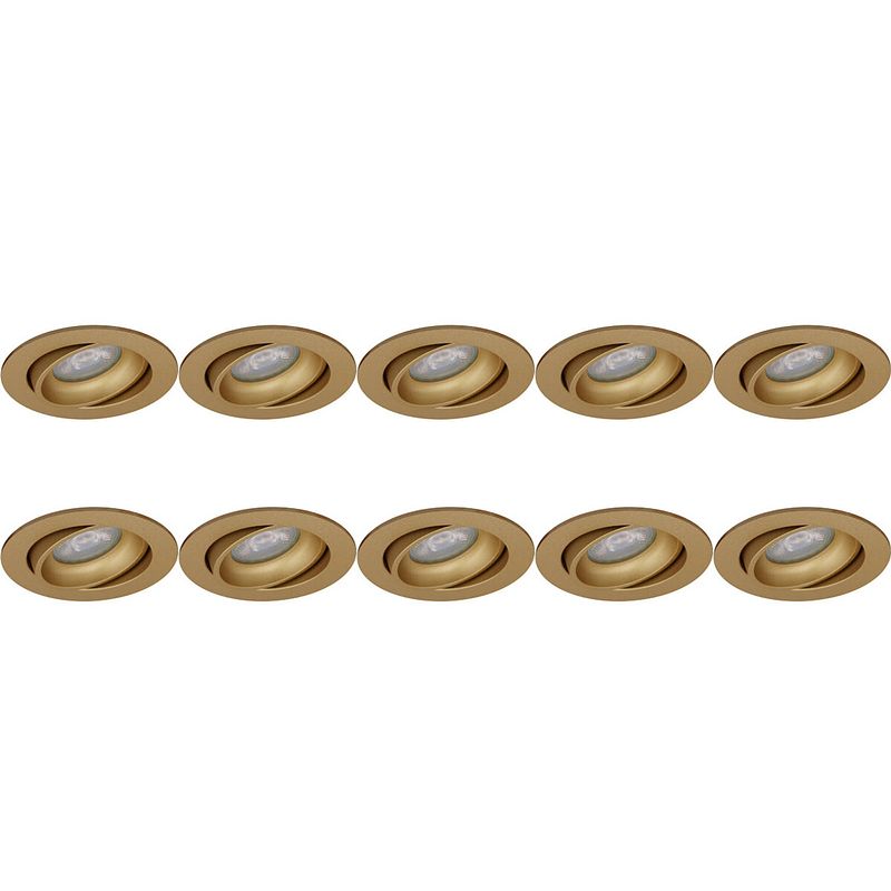 Foto van Spot armatuur 10 pack - pragmi delton pro - gu10 fitting - inbouw rond - mat goud - aluminium - kantelbaar - ø82mm