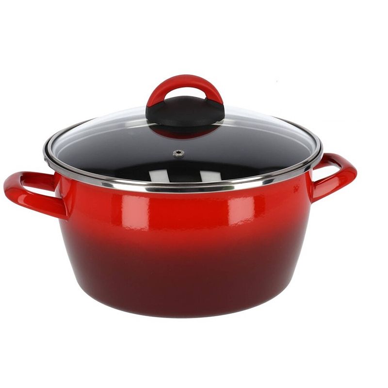 Foto van Rvs rode kookpan/pan met glazen deksel 24 cm 10 liter - kookpannen