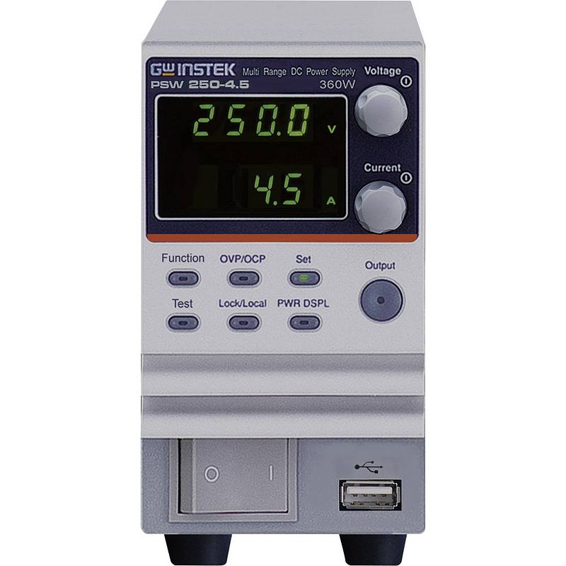 Foto van Gw instek psw250-4.5 labvoeding, regelbaar 0 - 250 v 0 - 4.5 a 360 w usb, lan, gpib