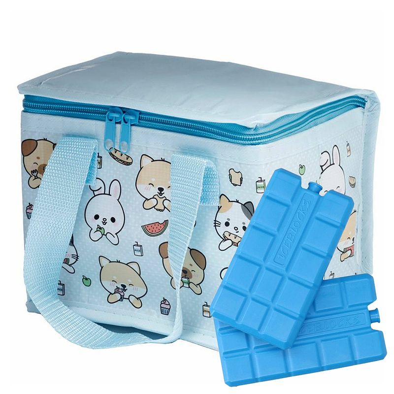 Foto van Puckator kleine lunch koeltas met 2x koelelement - adoramals print - 4,4 liter - koeltas