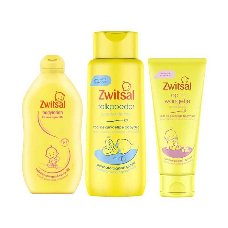 Foto van Zwitsal combinatieset: bodylotion + talkpoeder + zachte crème