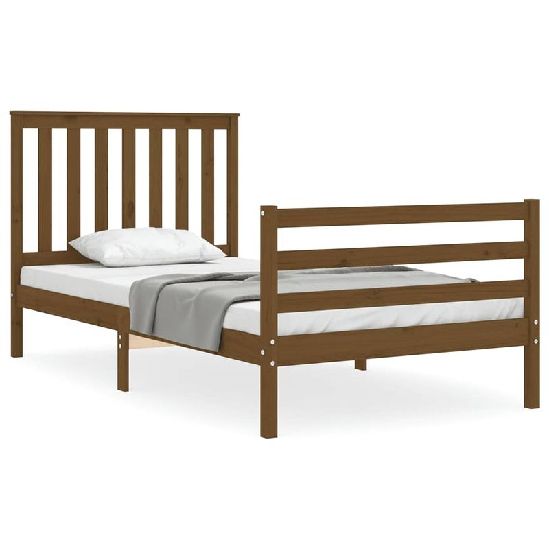 Foto van The living store bedframe met hoofdbord massief hout honingbruin 100x200 cm - bed