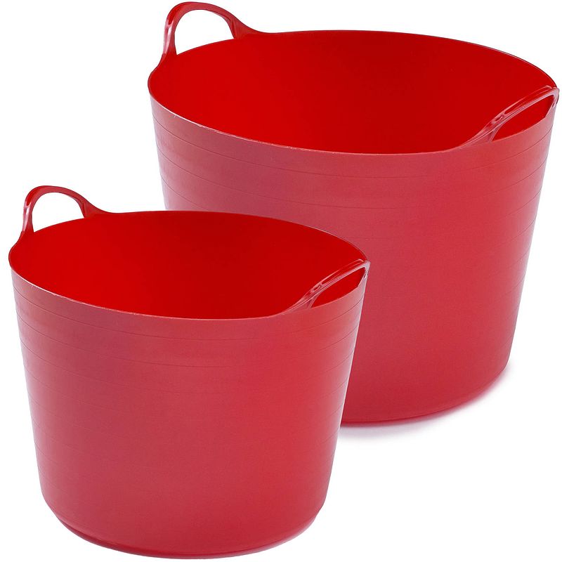 Foto van Flexibele emmers - 2x stuks - 14 liter en 39 liter - rood - wasmanden