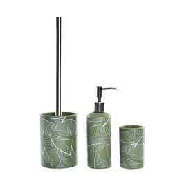 Foto van Wc/toiletborstel met zeeppompje/beker - groen flowers - kunststeen - toiletborstels