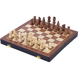 Foto van Engelhart schaakspel inklapbaar 38,5 cm hout bruin/wit 33-delig