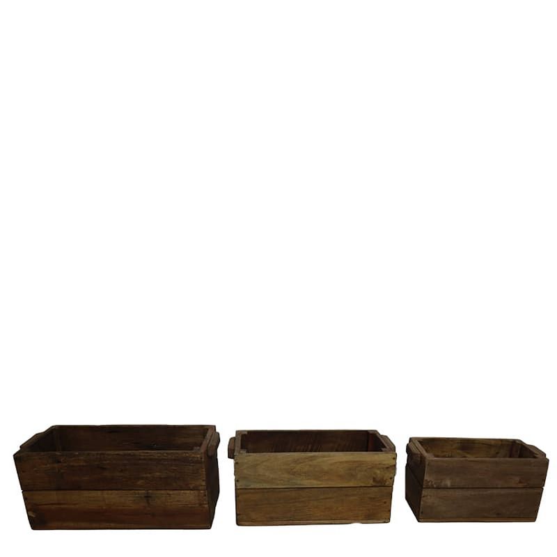 Foto van Krat gerecycled hout-naturel-45x25x20cm-set van 3